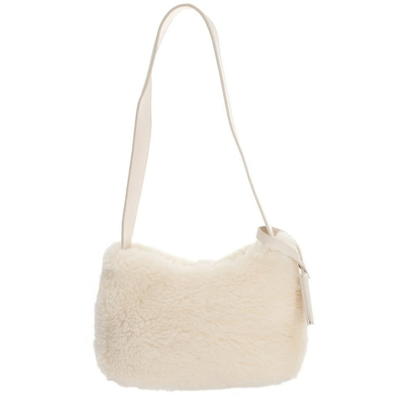 Narrster Soft Plush Handbag for Women and Girls, Winter Casual Tote Bag in White, Stylish Colorful Fashion Accessory