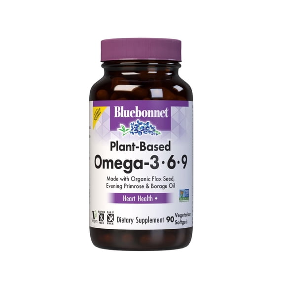Bluebonnet Plant Based Omega 3-6-9-1000mg for Heart Health* – Cold Pressed Oil – 90 Days