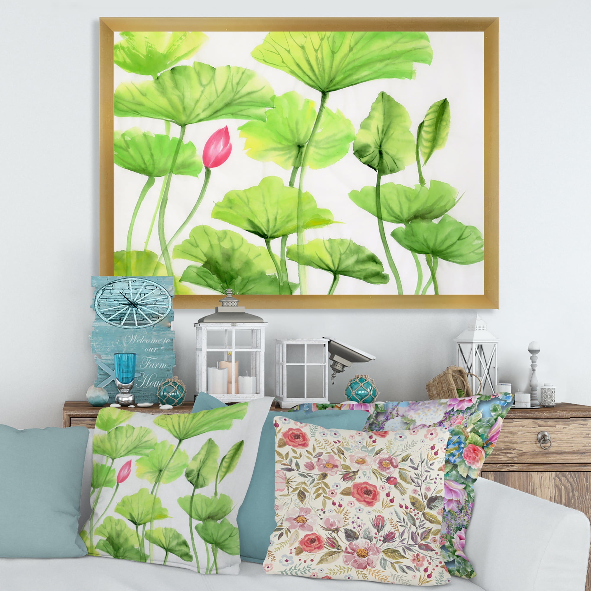Designart 'Ancient Pink Lotuses In The Pond VIII' Traditional Framed Art Print