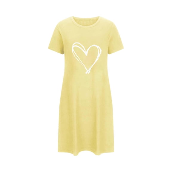 biudgviw Women's Nightgown Short Sleeve Nightdress Valentines Heart Print Sleep Dress Oversized Casual Soft Sleepwear S-5XL