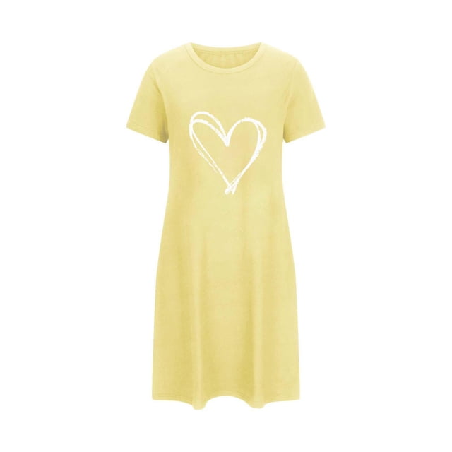 fheaev Chemises de Nuit pour Femmes Grande Taille Imprimé de la Saint-Valentin Chemise de Nuit Manches Courtes Col Rond Courte Robes de Maison pour Dormir Robe à Imprimé Floral