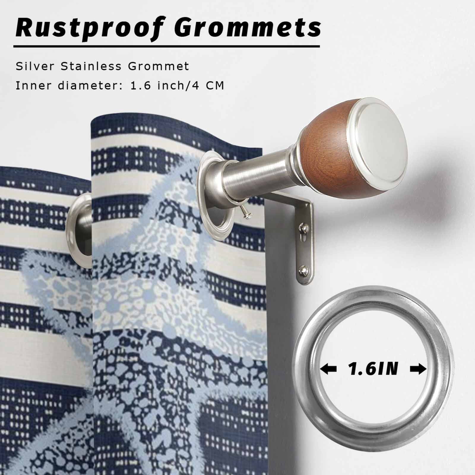 Pixel Navy Blue Star Outdoor Curtains for Patio, Modern Abstract Nautical Ocean Beach Starfish Stripe Sunshade Privacy Drapes Grommet Waterproof Outside Curtains for Porch Balcony 54"x108", 1 Panel