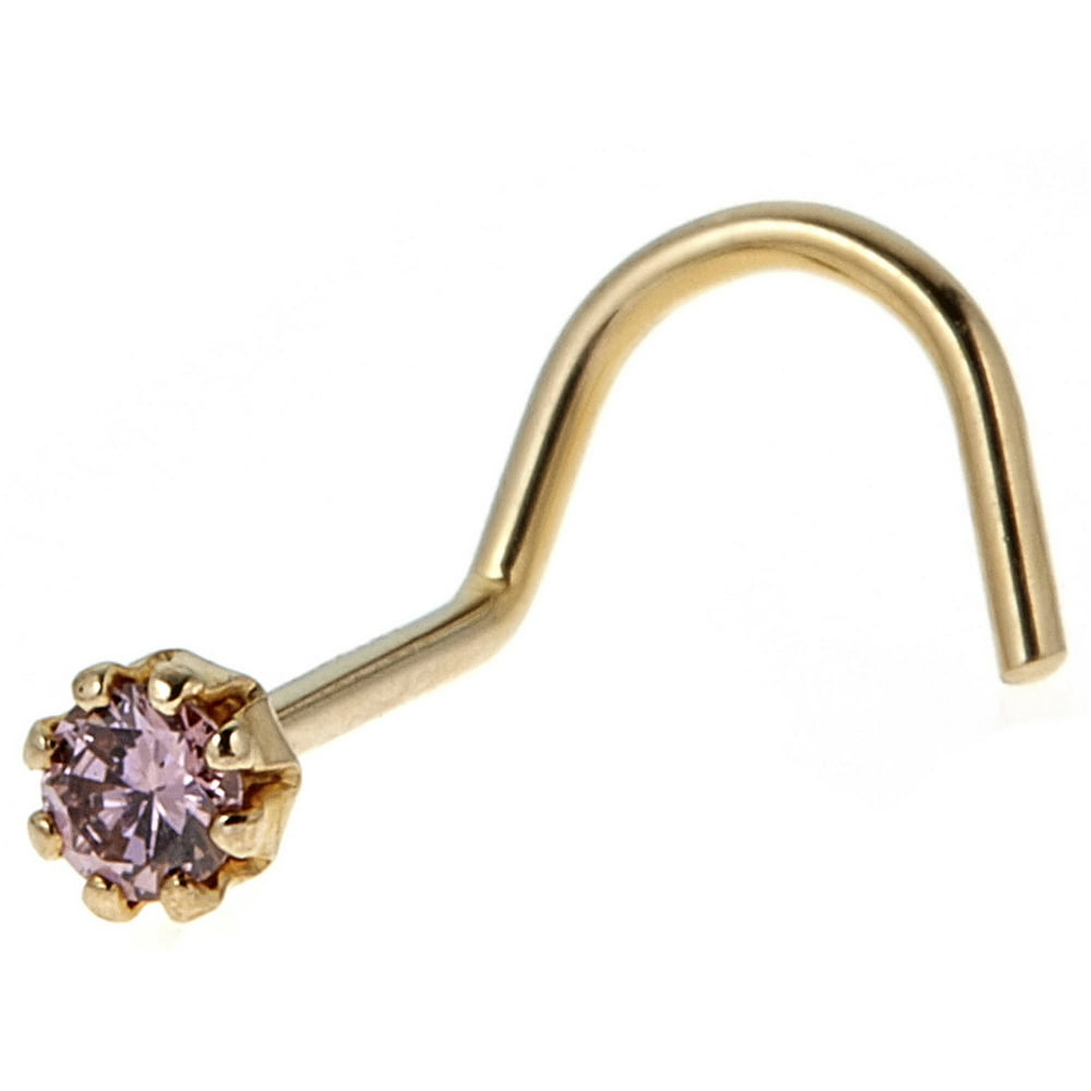 10kt Solid Yellow Gold Nose Ring With A 2mm Amethyst Cz