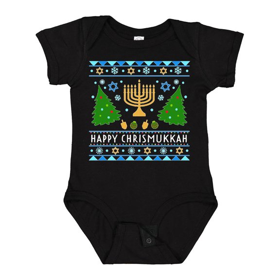 Inktastic Happy Chrismukkah Sweater Style with Menorah and Trees Boys or Girls Baby Bodysuit