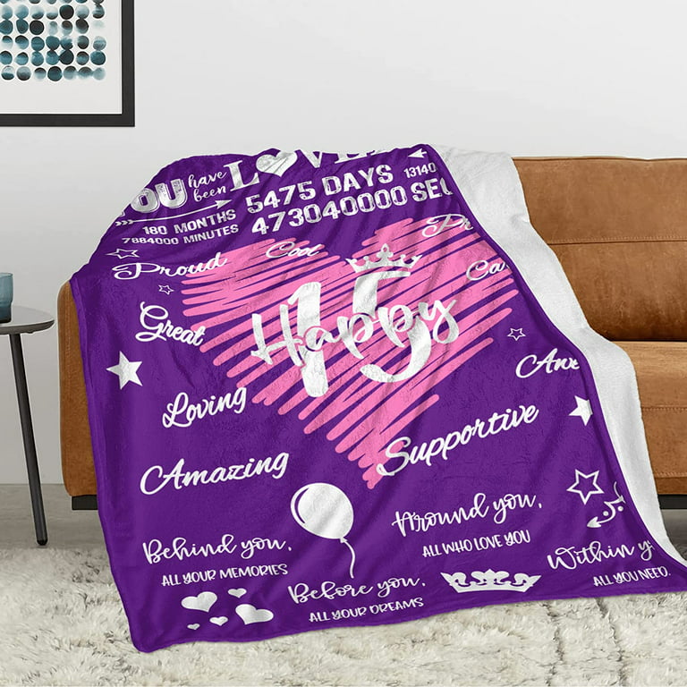  Qubygo 15 Year Old Girl Gifts - 15 Quinceanera Gifts,Gifts for 15  Year Old Girls,15th Birthday Decorations for Girls,15th Birthday Gifts for  Teen Girls,Gift for 15 Year Old Girl Blanket 60x50 