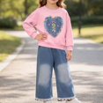 thumbnail image 3 of DJDLJWCJ 2 Piece Girls Casual Outfit Sets Cute Print Long Sleeve Crewneck Sweatshirt Elastic Waist Wide Leg Pants Set Pink Size 2T, 3 of 6