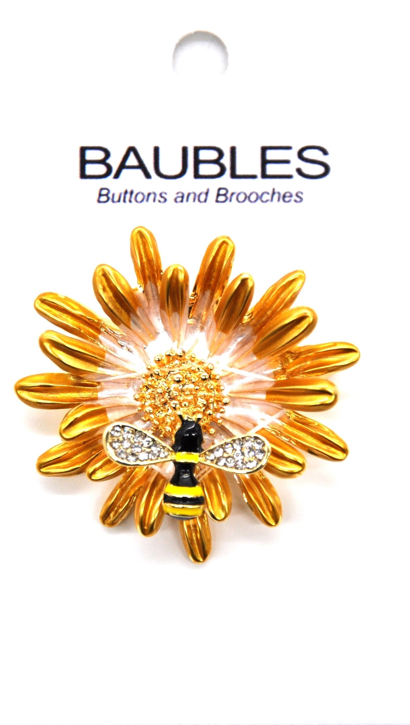 Belagio Rhinestone Metal Locking Daisy and Bee Brooch, Gold, Pink- Sewing Fasteners