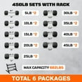 thumbnail image 3 of MITONOS 450lbs Dumbbell Sets with Rack, Rubber Hex Dumbbells, Free Weight set for Home Gym, Hand Weights with Chrome Handle for Strength Training, 3 of 10
