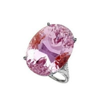 Harry Chad Enterprises 63864 20.50 CT Oval Cut Pink Kunzite Diamond Gemstone Ring, 14K White Gold - Size 6.5