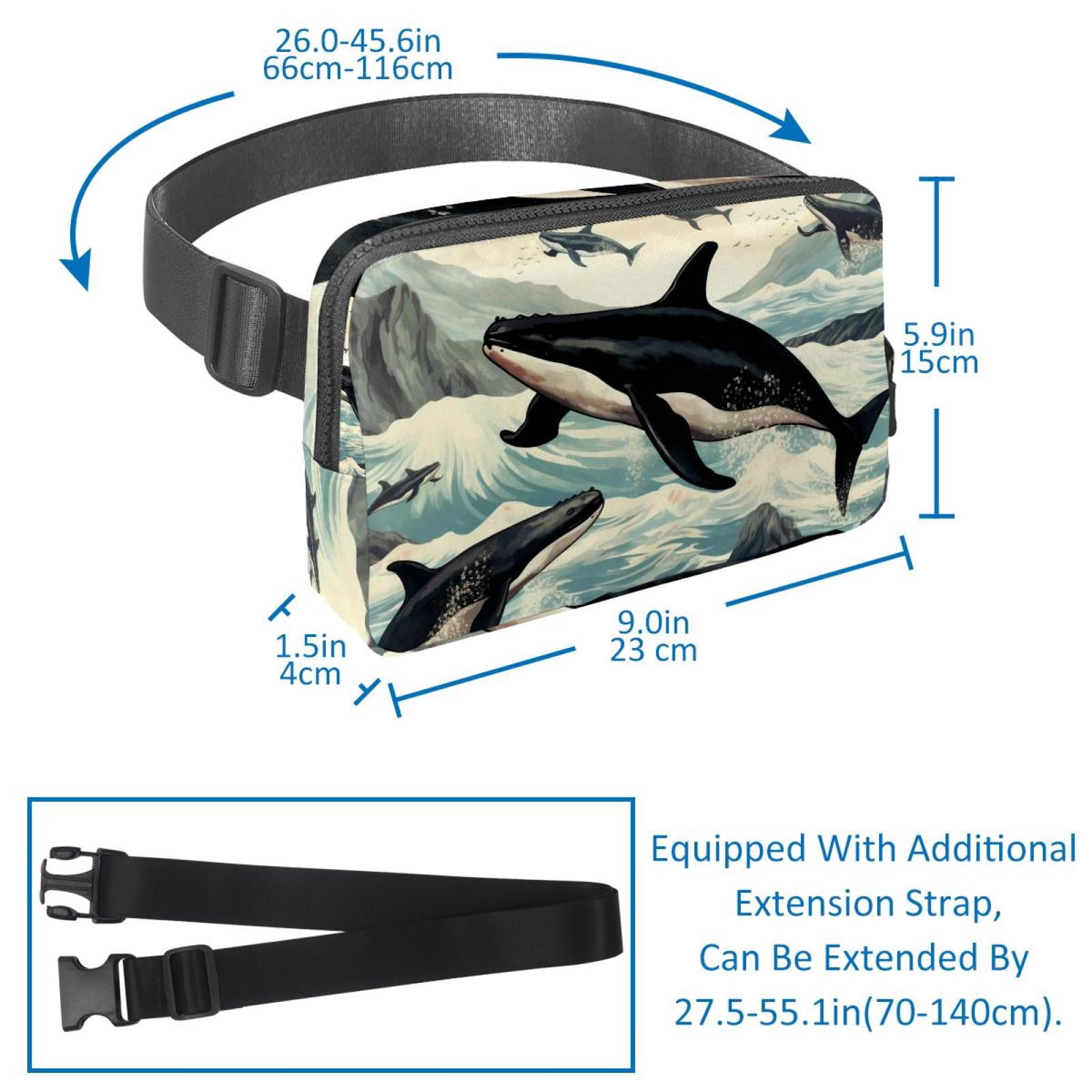 Whales Adjustable Lightweight Waist Bags with Extension Strap, Unisex Running Belt Fanny Pack