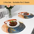 thumbnail image 5 of Boho Geometric Round 13 Inch Placemats Set of 2, Orange Blue Abstract Patterned Gold Stripes HeatResistant Non Slip Place Mats for Dining Table, Wipeable Braided Kitchen Table Mats for Housewarming, 5 of 9