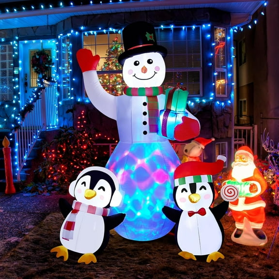 Inflatables Outdoor Decorations, 8 FT Inflatable Snowman with Penguins, EP Blow Up Xmas Decorations Indoor Outdoor Yard Garden Patio Lawn Decor with LED Lights
