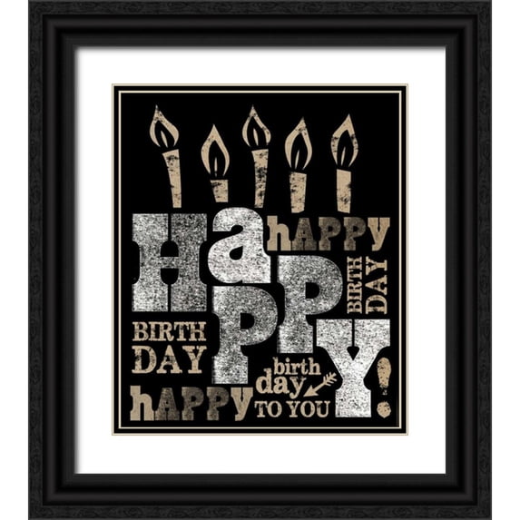 Longfellow Designs 26x30 Black Ornate Wood Framed with Double Matting Museum Art Print Titled - Happy Birthday