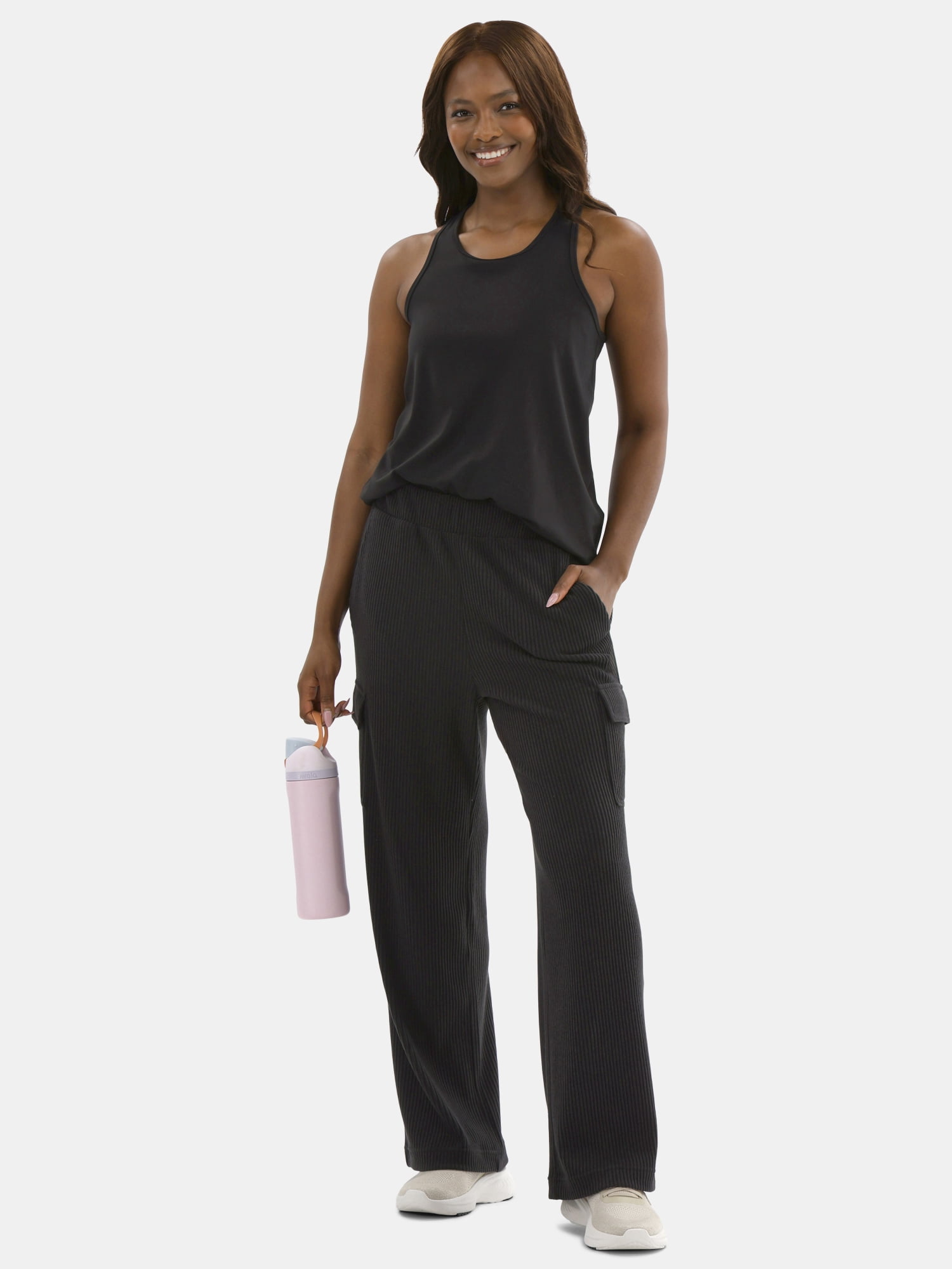 Avia Women’s and Women's Plus Corded Ribbed Seamed Wide-Leg Pants, Sizes XS-4X