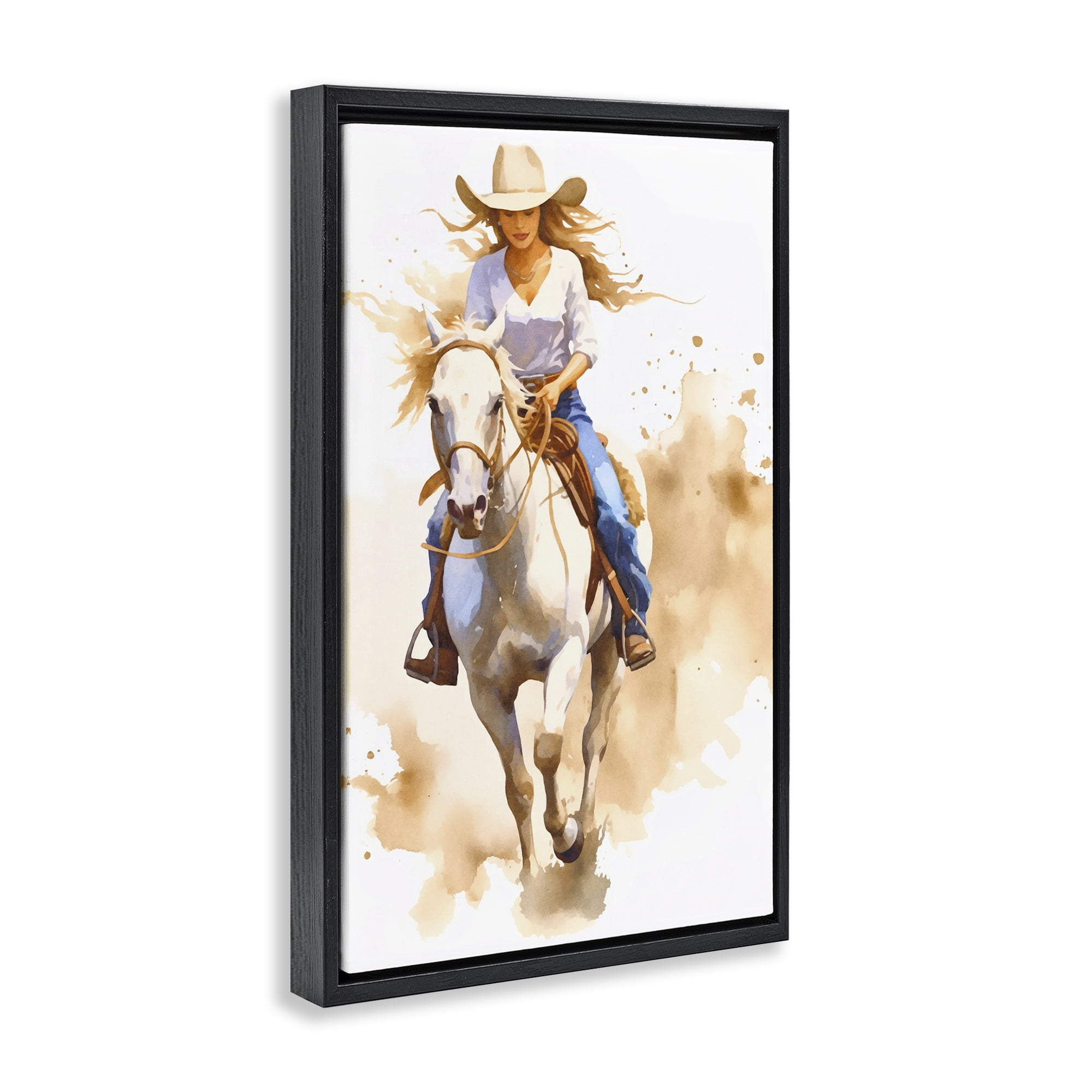 Stupell Industries Cowgirl Jockey Charm People Painting Black Floater Framed Canvas Art Print Wall Art, 17 x 25