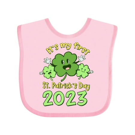 

Inktastic It s My First St. Patrick s Day 2023 Cute Smiling Clovers Gift Baby Boy or Baby Girl Bib