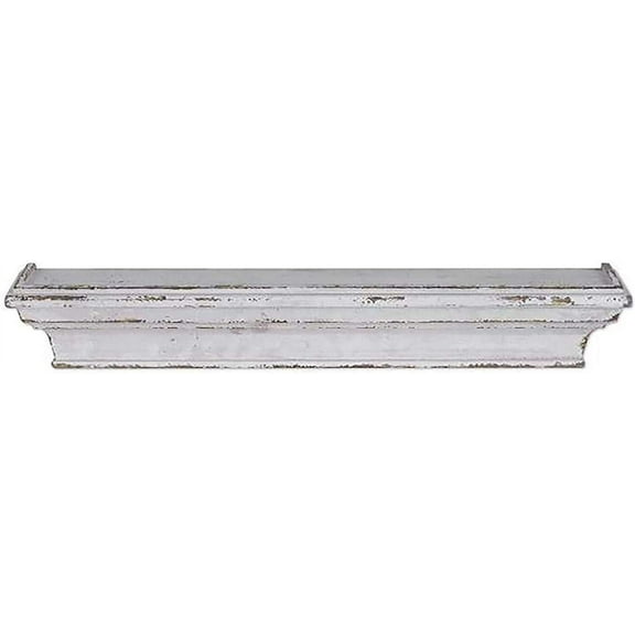 24" Solid Wood Floating Wall Shelf with Raised Edges - Distressed White