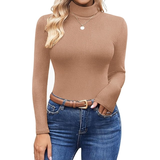 Camisa de bajo de Punto Grueso de Lana de Invierno,Jersey Acanal,Suéter Grueso de Cuello Alto de Manga Larga de Lana de Moda para Mujer