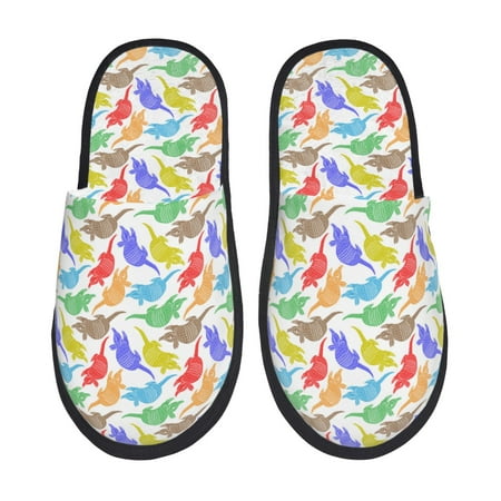 Balery Colored Armadillos Slient Indoor Furry Fleece Comfort House Shoes Soft Non-Slip Home Shoes Cotton slippers House Slippers-- Medium