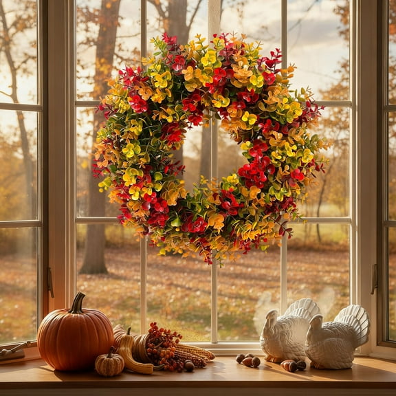 Iumwxz Thanksgiving Series Thanksgiving Decorations Thanksgiving Door Hanging with Artificial Pumpkin Maple Leaves for Indoor Outdoor Wall Decor Festival Home Holiday Table Essentials
