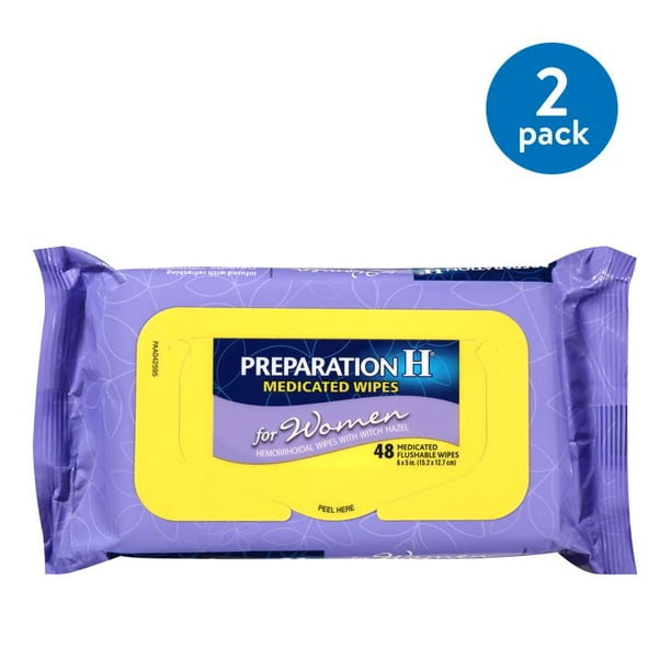 (2 Pack) Preparation H Women Hemorrhoid Flushable Medicated Wipes 48 Ct