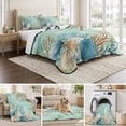 thumbnail image 6 of King Quilt Set 96''x106'', Teal Beach Coastal Lightweight Bedspread Coverlet Set with 2 Pillow Shams, Summer Nautical Coral Shell Botanical Breathable All Season Quilt Bedding for Bedroom/Guest Room, 6 of 9