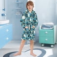 thumbnail image 5 of FORMRS Niños Bathrobe Unisex Hooded Robe Soft Plush Pajamas Sleepwear, Size 10-12T, Light Blue Geometric Pattern, 5 of 7
