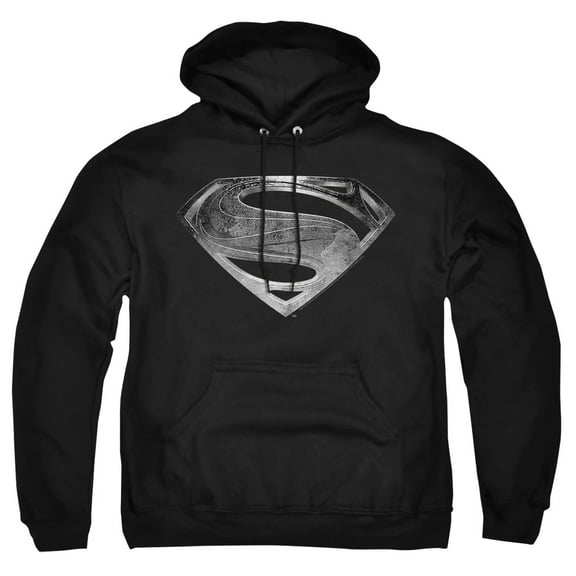 Justice League Movie Superman Symbol Black Suit Unisex Adult Pull-Over Heather Hoodie, Small, Black