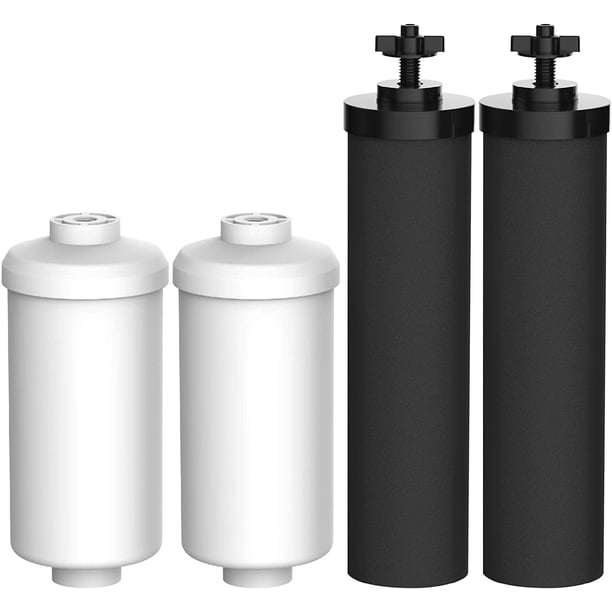 Ouxunus Filtro de agua de repuesto para filtros negros (BB9-2) y filtros de fluoruro (PF-2), paquete combinado y sistema de filtro de gravedad, incluye 2 filtros negros y 2 filtros de fluoruro (4)