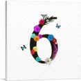thumbnail image 1 of ARTCANVAS Flower Plant Butterfly Alphabet Number 6 Six Numeral Canvas Art Print - Size: 18" x 18" (1.50" Deep), 1 of 9