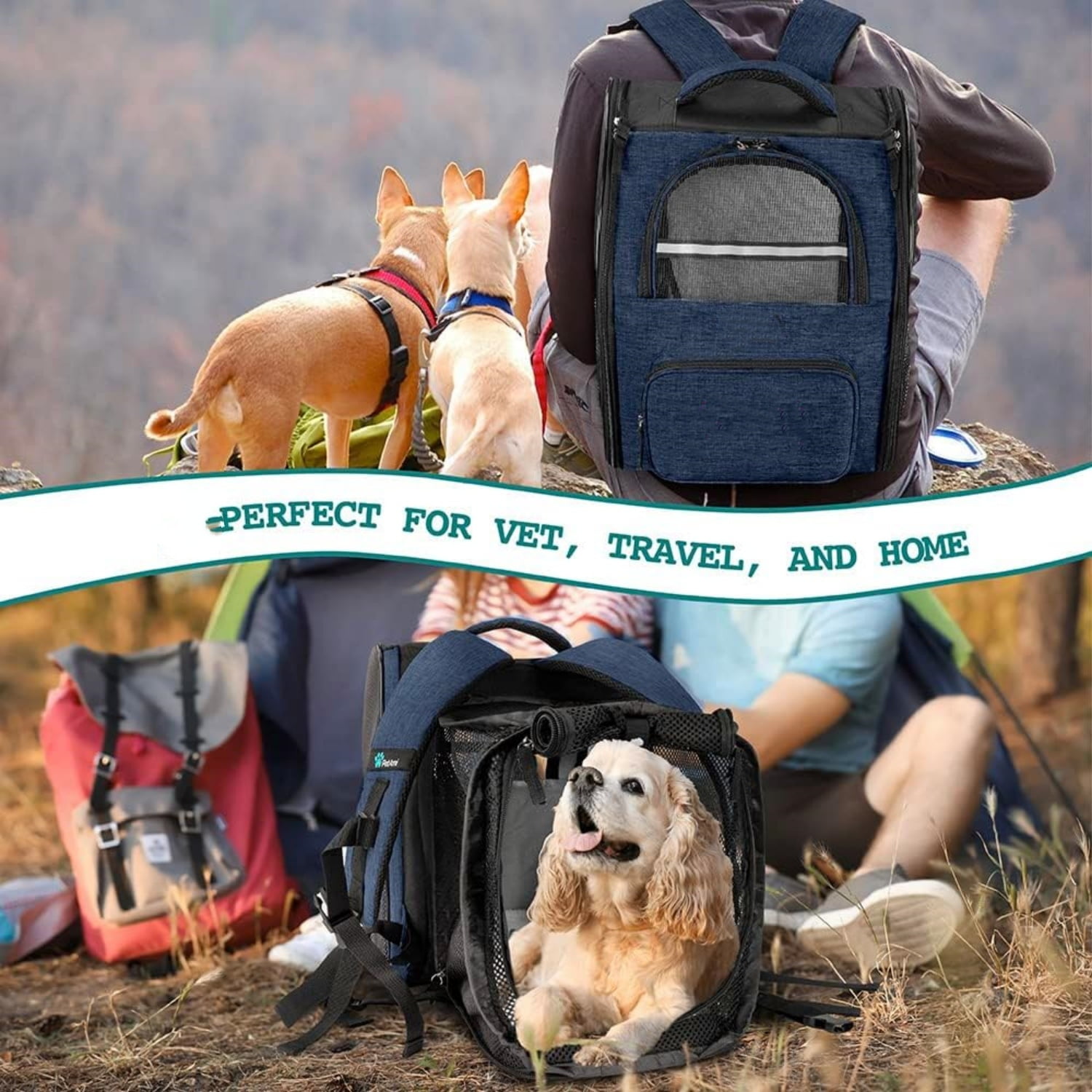Dog Cat Backpack Carrier, Expandable Pet Carrier Backpack for Travel Hiking, Small Medium Dog Puppy Large Cat Carrying Backpack,