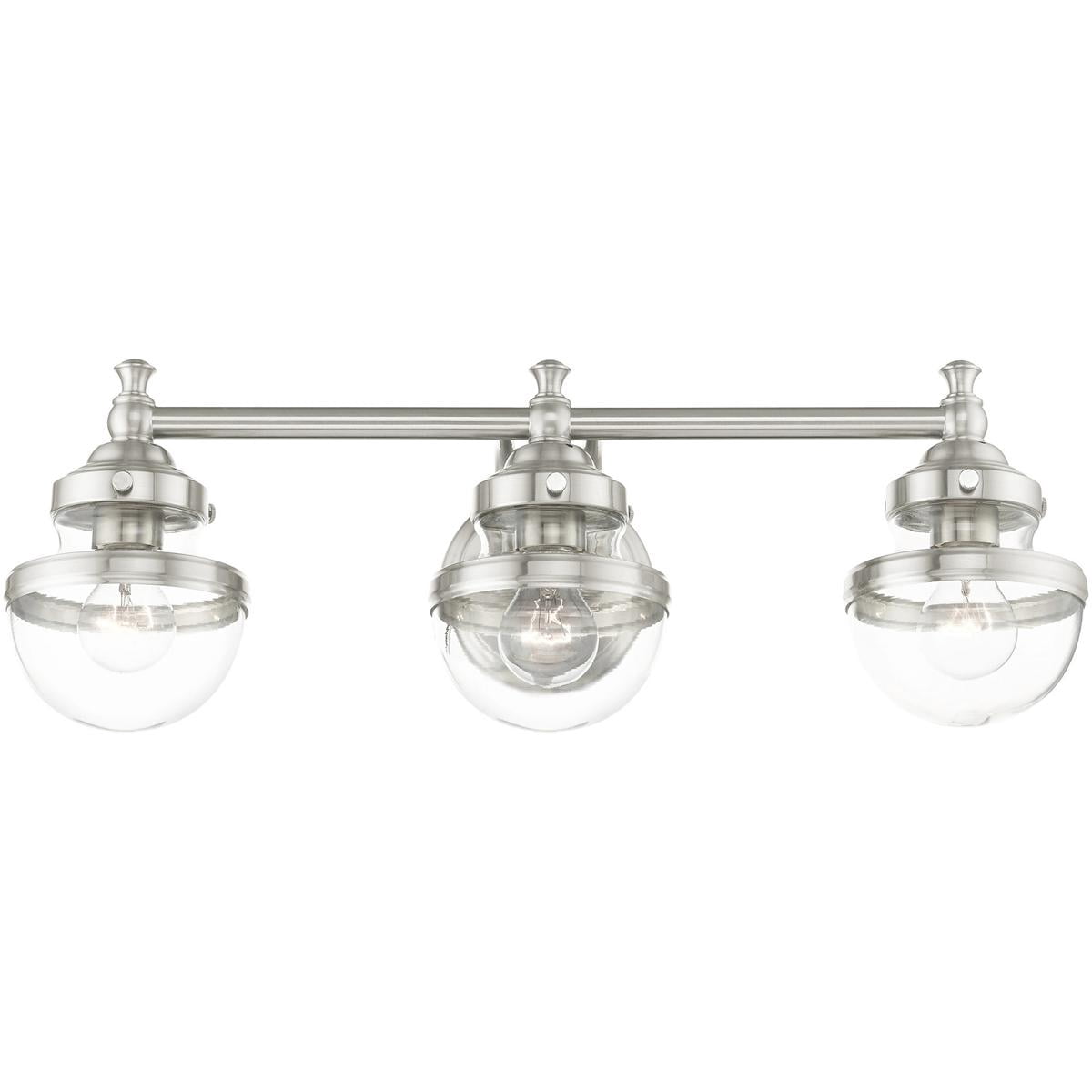 24 inch 3 Light Brushed Nickel Bathroom Vanity light fixture with Hand Blown Clear Glass Shade