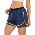 thumbnail image 4 of Women 2 in 1 Fitness Running Shorts Athletic Yoga Sport Shorts Elastic Waistband With Pockets, 4 of 6