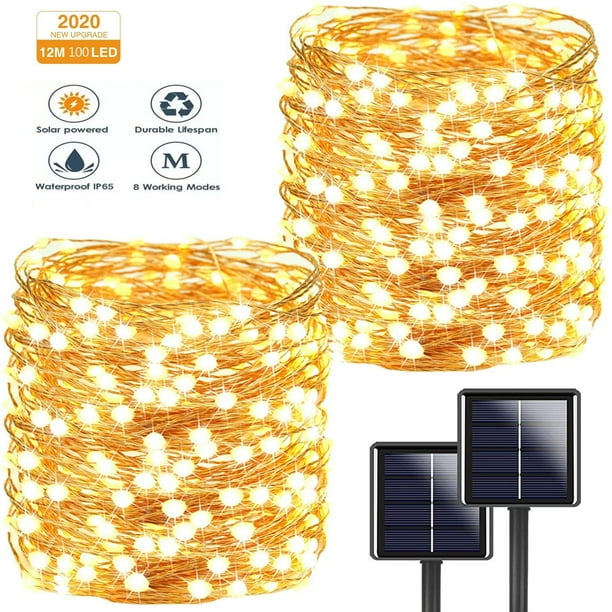 Outdoor Solar String Lights 100 Led 33ft Bulbs Solar Powered Fairy Lights With 8 Lighting Modes Waterproof Starbright Solar Lights For Patio Yard Party Garden Christmas Wedding Party Warm White Walmart Com
