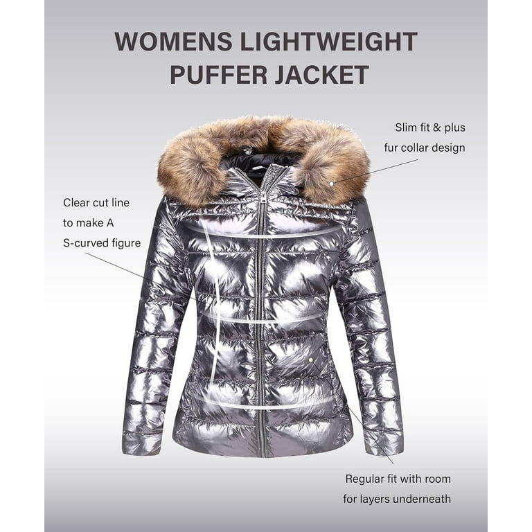 Bellivera Womens Lightweight Puffer Jacket Winter Coats for Women Warm Quilted Bubble Padded Hood Coat with Faux Fur Collar Small Sliver Walmart