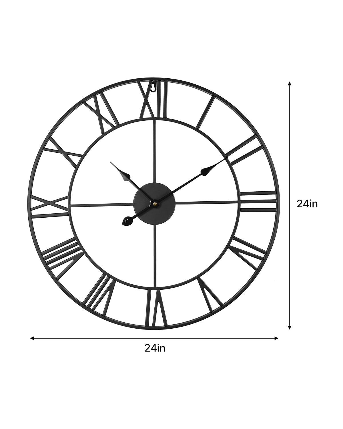 KFFKFF 24in Decorative Wall Clock with Roman Numerals, Battery-Powered Round Clock for Living Room, Bedroom, Office, Farmhouse Style, Black