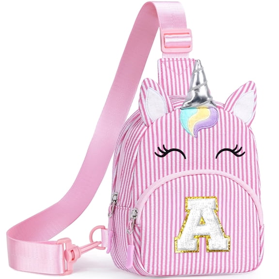 YOOLIFE Birthday Gifts for 2 -8 Year Old Girls, Small Sling Bag Initial Fanny Pack for Girls, Unicorn Crossbody Bag Purse Cute Gifts for Little Girl, Pink (a)