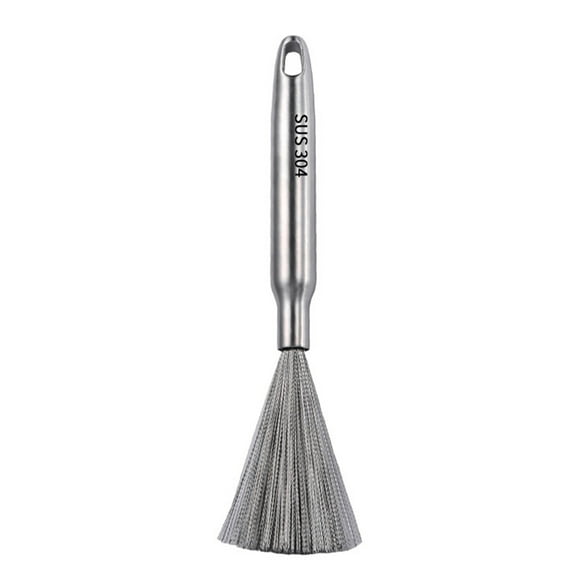 Cepillo de Limpieza de Sartén de Hierro Fundido Fregador de Acero Inoxidable con Mango de 6,2 Pulgadas, Raspador de Lavavajillas de Alta Eficiencia Gris para Ollas Y Sartenes, Limpiador de Acero Inoxi