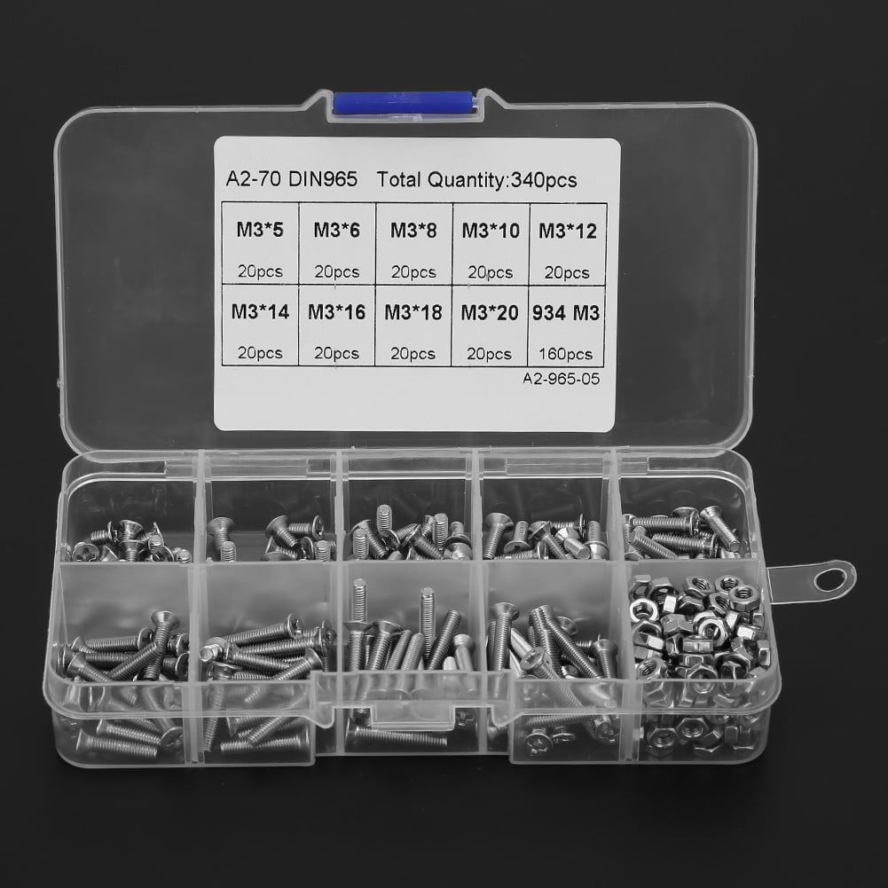 Screw Assortment Kit 340pcs M3 Stainless Steel Flat Head Screw