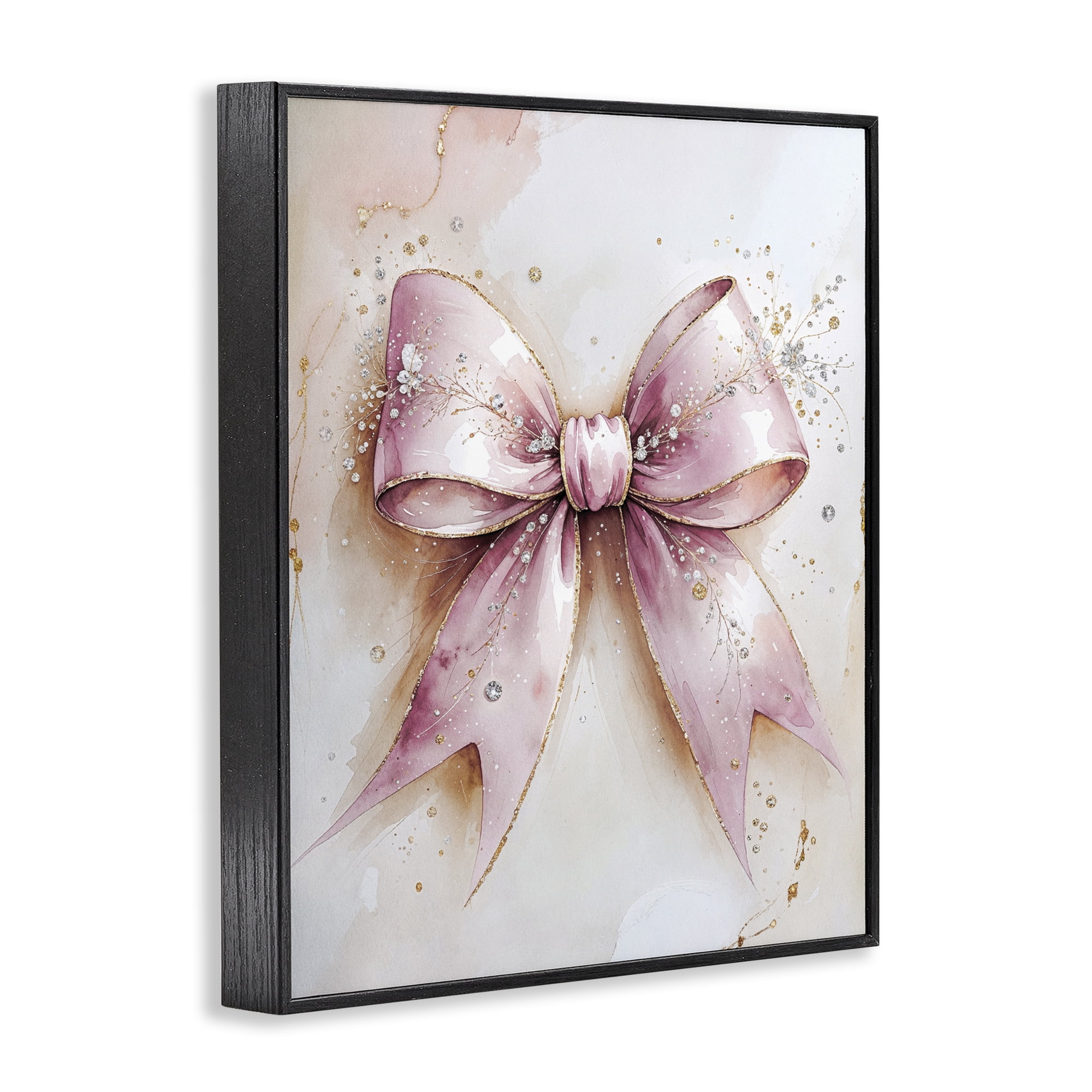 Stupell Industries Glamorous Blush Pink Bow Black Framed Giclee Art, design by Nataly White