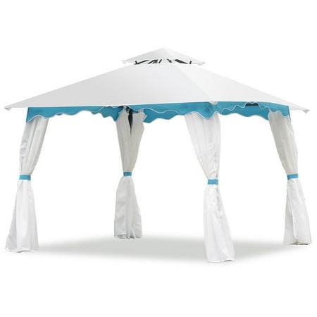 gazebo awning tier shelter canopy x10 costway tent patio walls frame steel side walmart