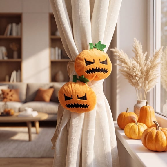 Gqtwoy 2Pcs Halloween Pumpkin Shaped Curtain Rope Holdbacks, Drape Tiebacks, Festive Home Decoration, Window Curtain Accessories, Holiday Decor for Living Room and Bedroom