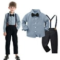 thumbnail image 3 of JTieacloth 2Pcs Boys Pants Set Toddler Boys Long Sleeve Bowknot Prints T Shirt Tops Suspender Pants Child Kids Outfits,Sizes 2-3 Years(Blue), 3 of 6