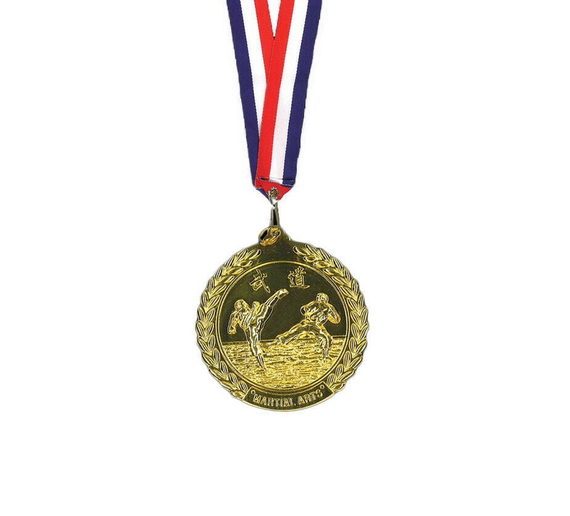 Martial Arts Medals, Karate Taekwondo Medal Tournament Awards Medals w/ Ribbons (Gold, 5 pcS)