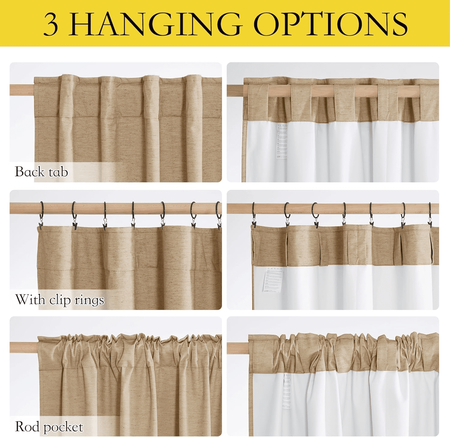 NICETOWN Short Blackout Curtains for Kitchen Thermal Insulated Back Tab/Rod Pocket Farmhouse Drapes, W52 x L63, Set of 2, Camel
