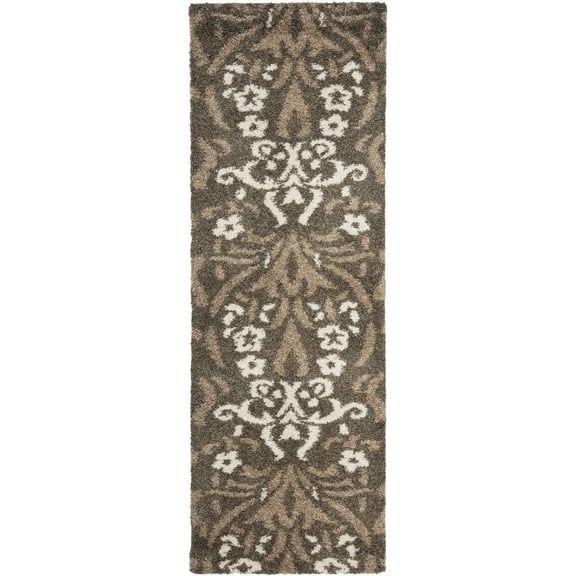 SAFAVIEH Florida Donald Floral Shag Runner Rug, Smoke/Beige, 2'3" x 9'