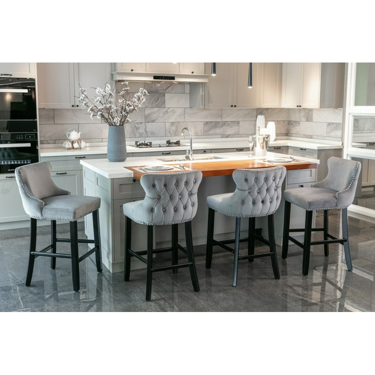 Tufted Bar Stools Set of 2 Upholstered Button Tufted Counter Bar