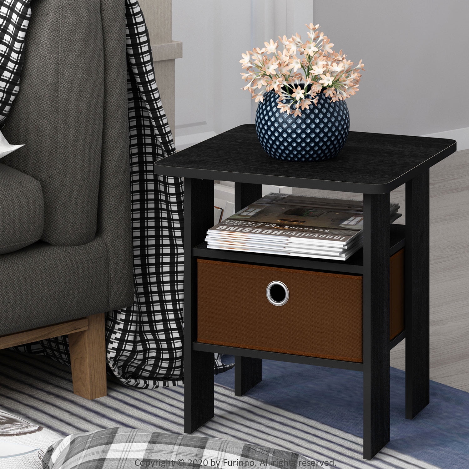 Furinno Andrey End Table Nightstand with Bin Drawer Set of 2, Multiple Colors