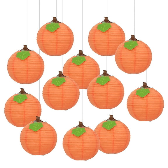 10" Pumpkin Hanging Paper Lantern Decorations - 12 Piece
