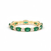 Marquise Cut Emerald & Diamond Full Eternity Ring, Engagement Alternative Ring, Diamond Promise Ring, Nature Inspired Ring, Stackable Handmade Jewelry